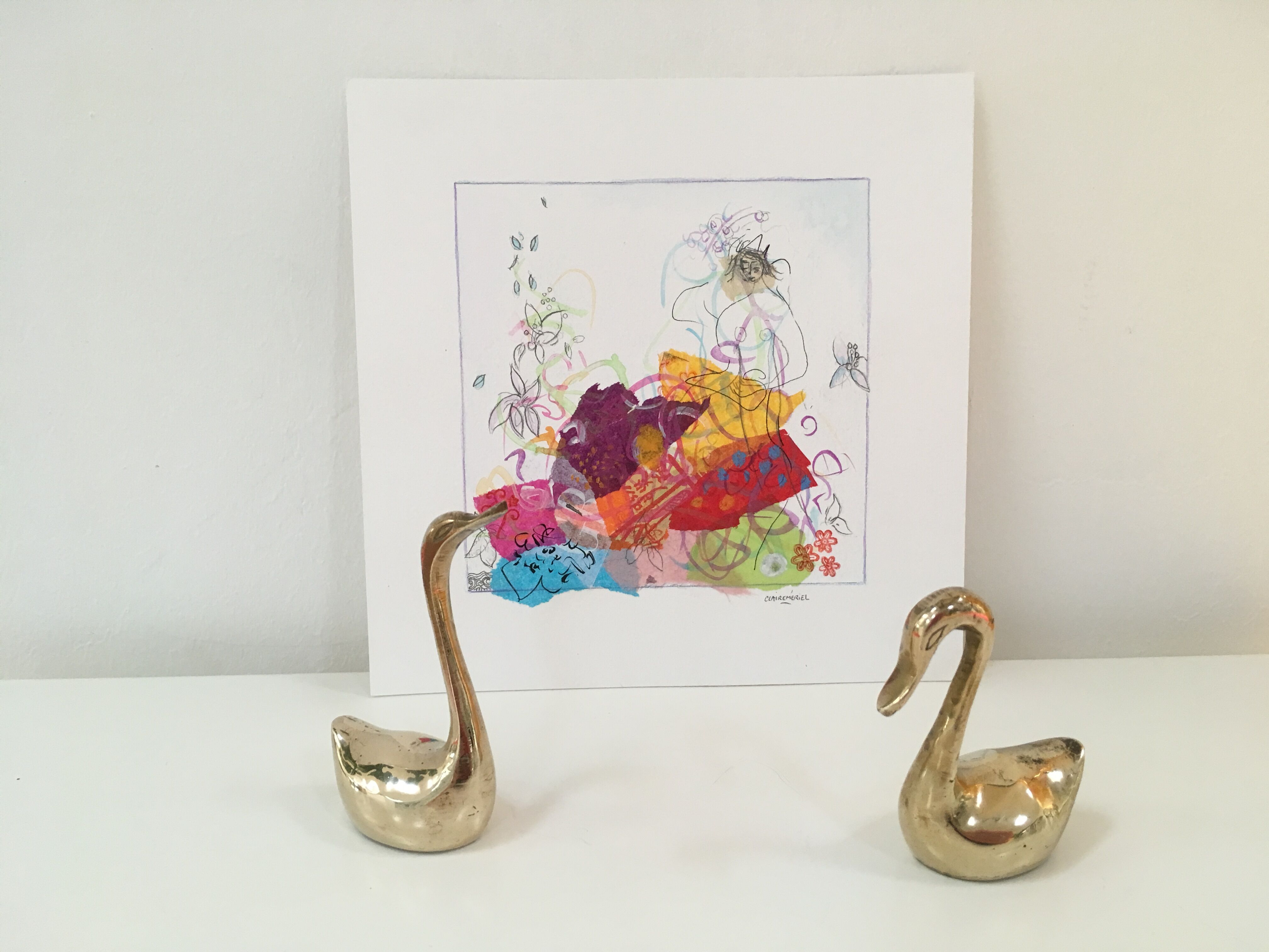 Pair of vintage brass swans