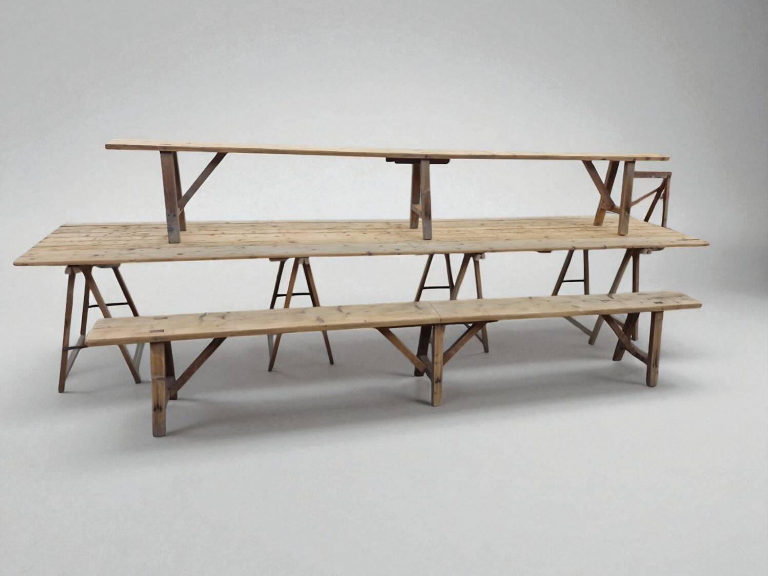 Harvest table and 2 benches, 1960