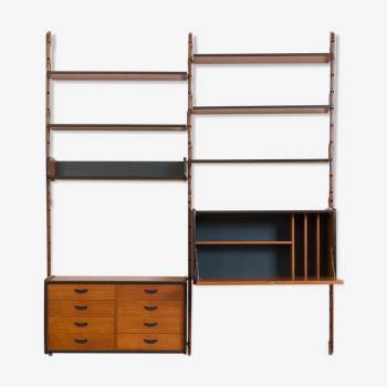 Ergo Wall Unit in teak with 6 shelves and 2 cabinets by John Texmon for Blindheim Møbelfabrikk, 2 ba