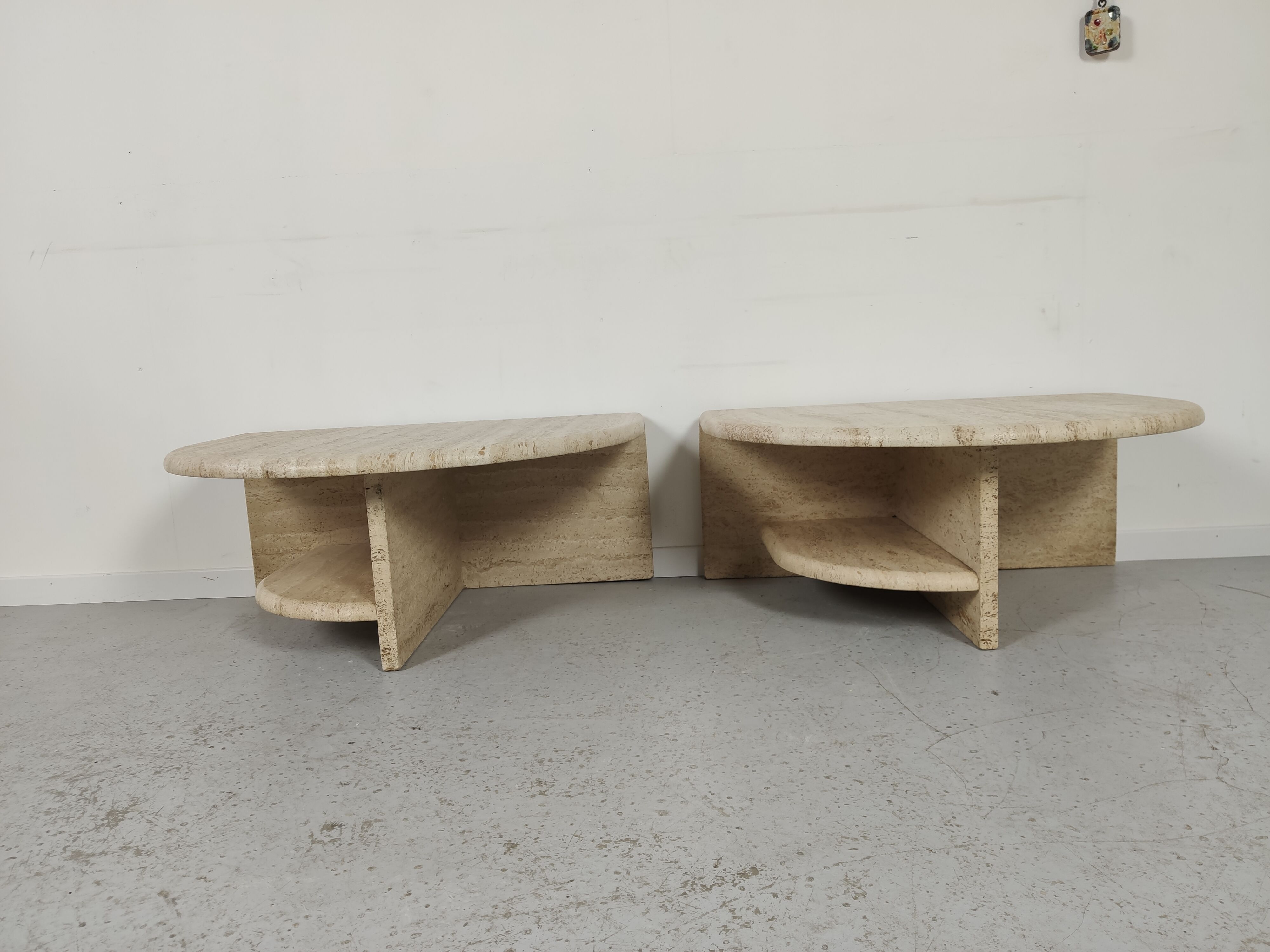 pair of low tables in travertine, Italy 1980s