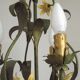 French Vintage 3 Light Cage Chandelier Hand Painted Floral Design