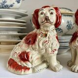 Pair of red Cavalier King Charles dogs in Staffordshire pottery, 19th century.