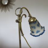 Art Nouveau style lamp, Vianne glassware and brass