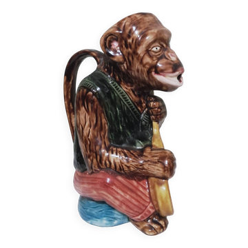 Monkey Musician Barbotine Pitcher