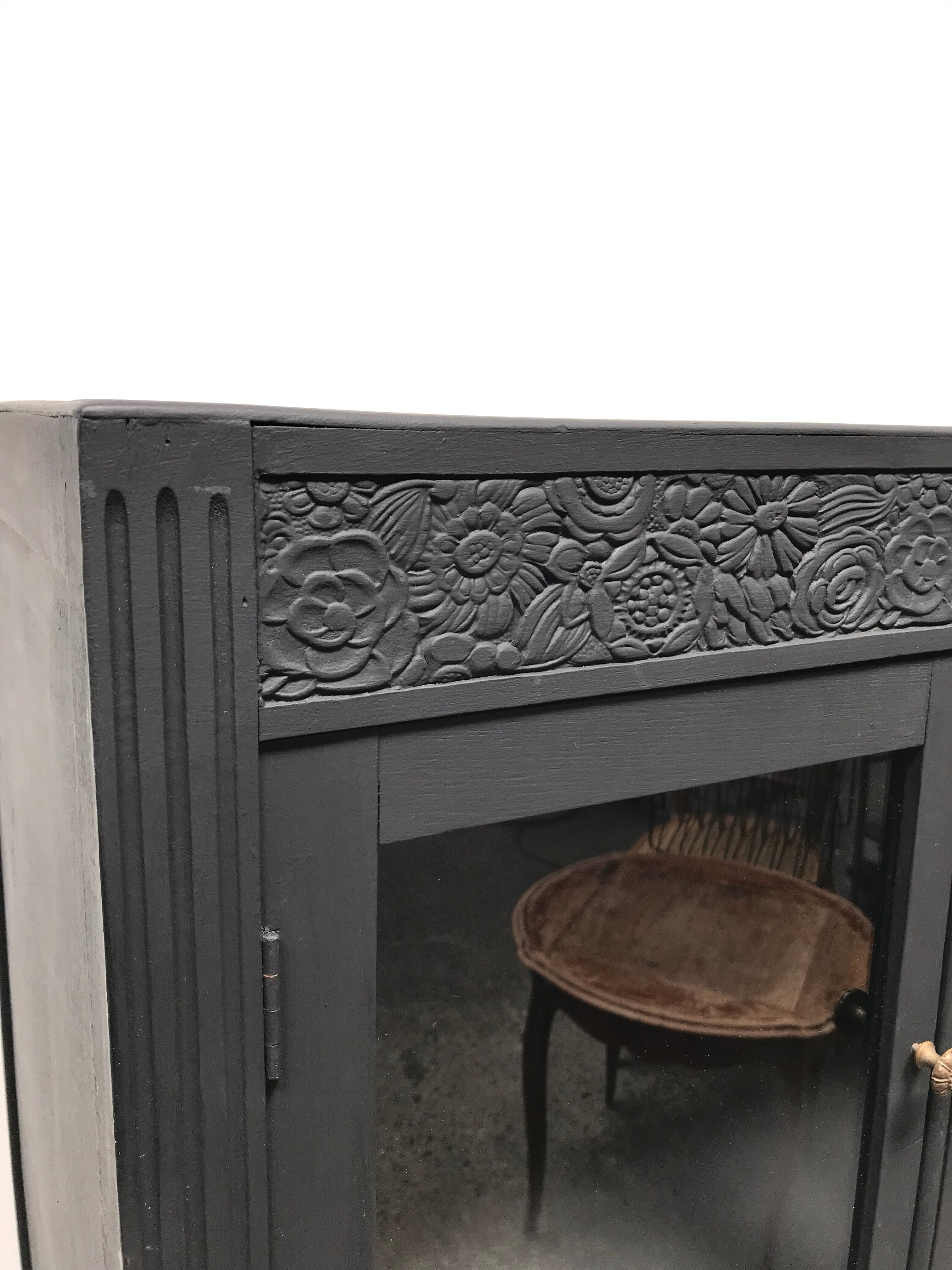 Matte 1930s black glass cabinet