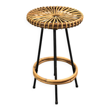 Tabourets de bar en rotin et bambou néerlandais de style mid-century par Rohe Noordwolde, années 1950.