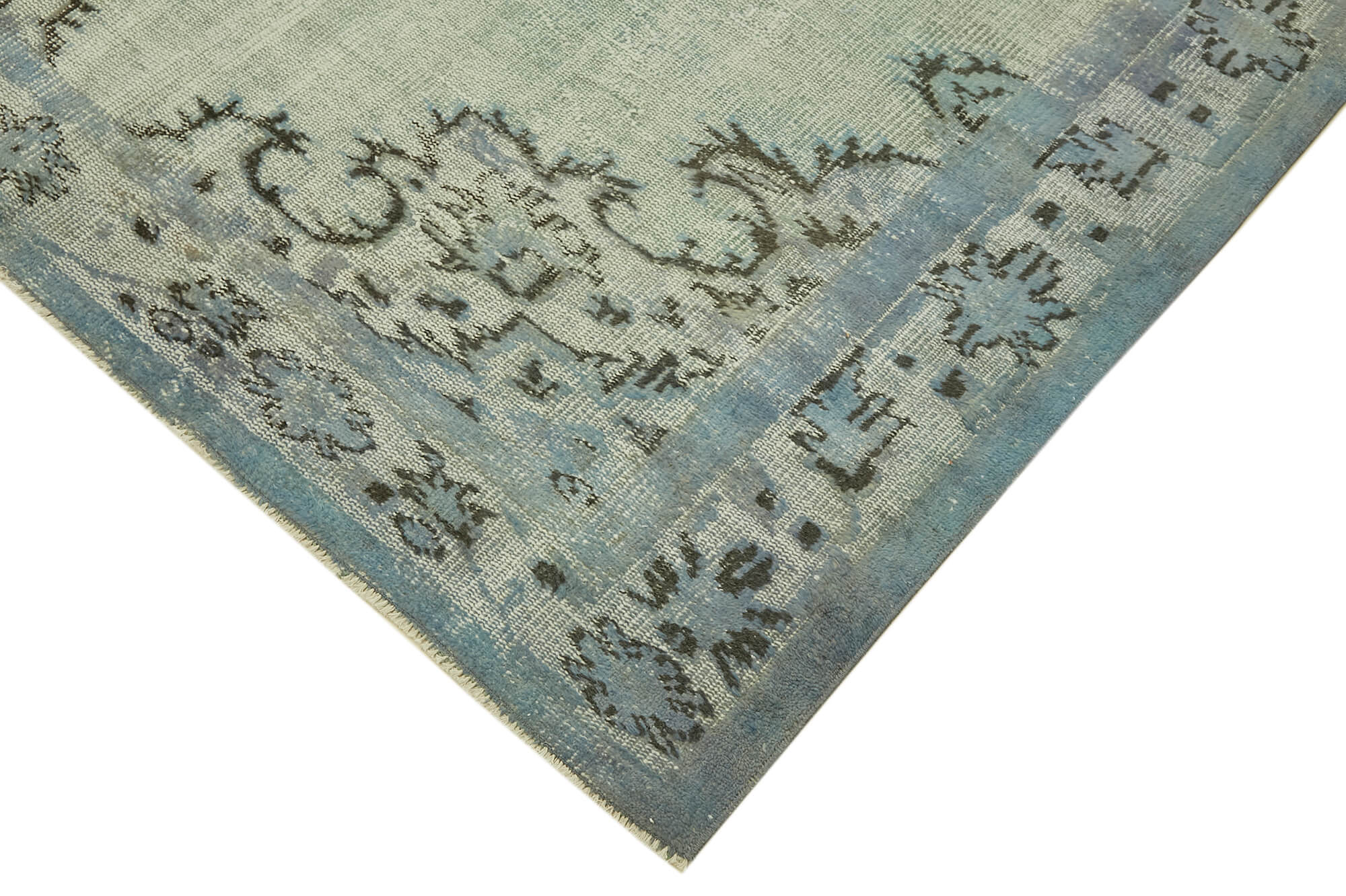 Handmade distressed anatolian 1980s 169 cm x 269 cm blue rug