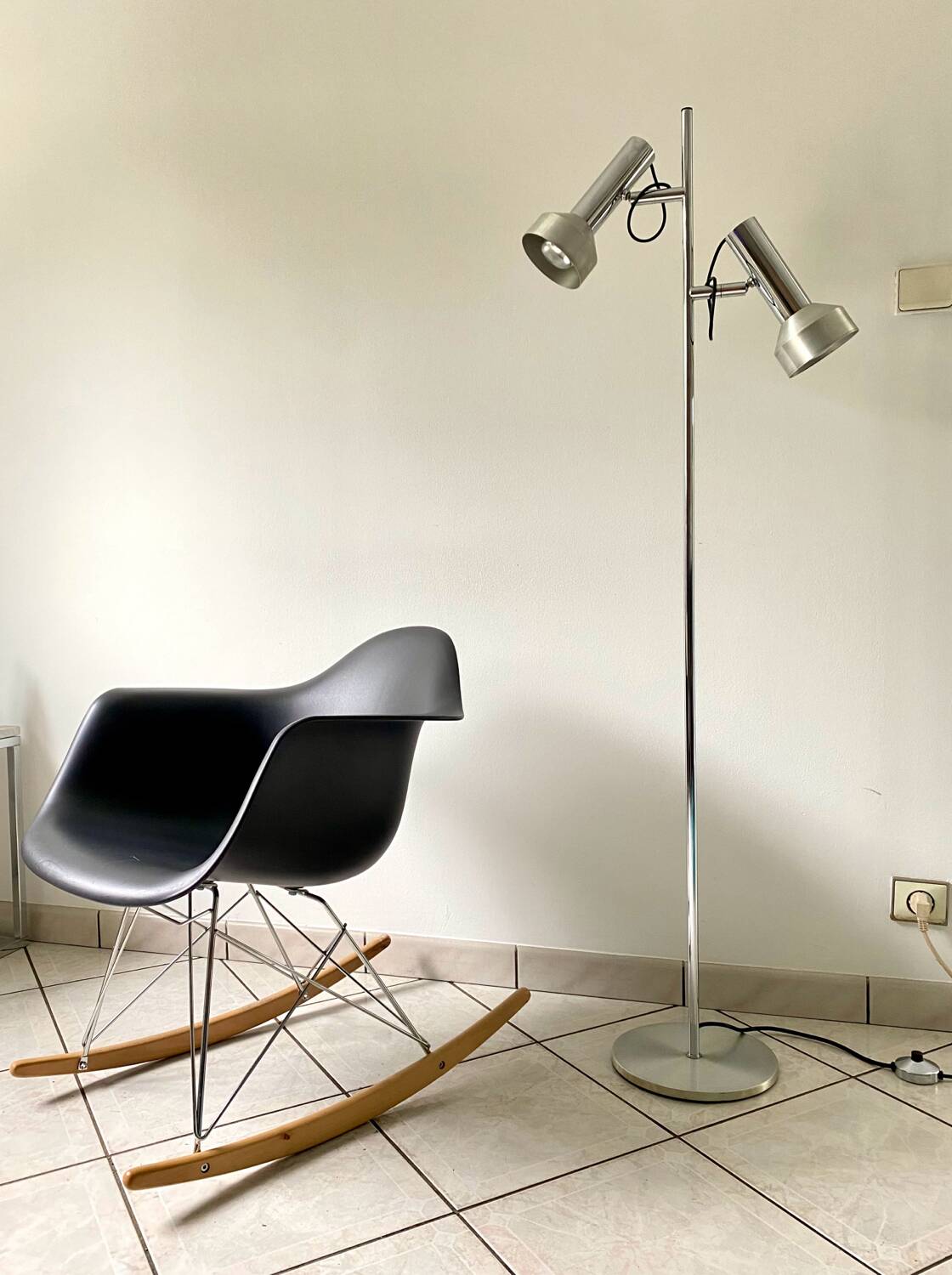 Lampe lampadaire liseuse Delmas vintage années 70 chrome & alu