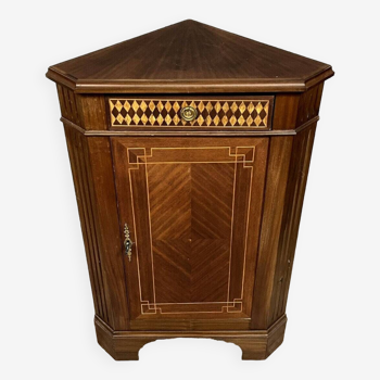 Louis XVI style corner in mahogany and marquetry 20th century