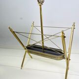 Vintage magazine rack, Neo classical brass dolphine rack
