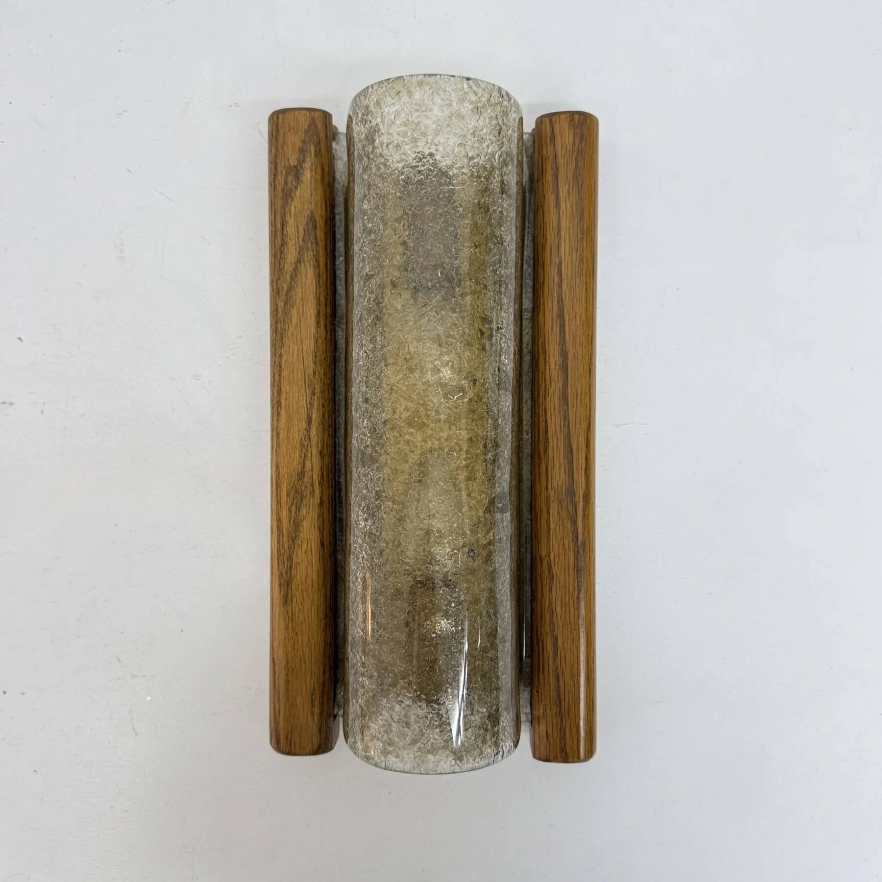 Mid-century Fisher Leuchten glass wall lamp with solid wooden detail, 1970s