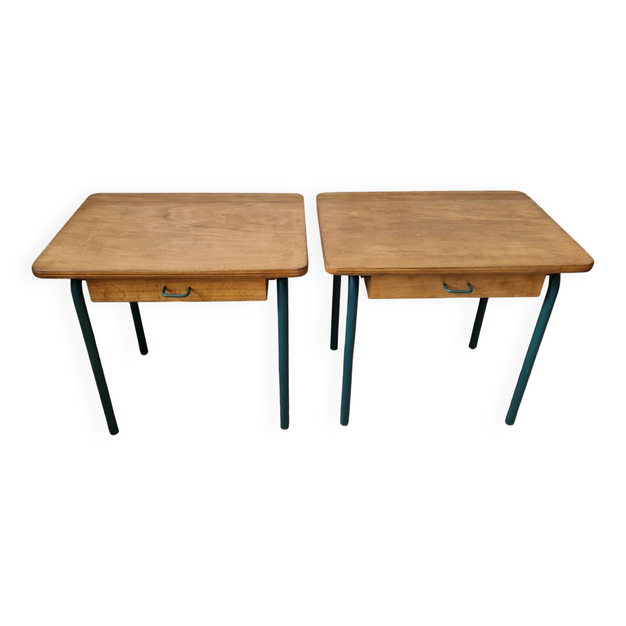 Pair of vintage wood and metal bedside tables