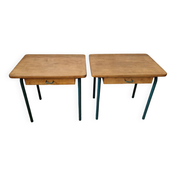 Paire de chevets bois et metal vintage