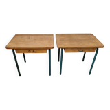 Pair of vintage wood and metal bedside tables