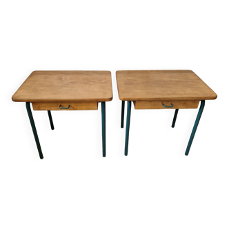Pair of vintage wood and metal bedside tables