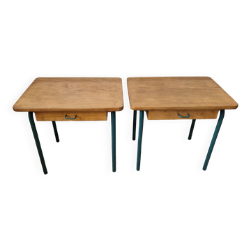 Pair of vintage wood and metal bedside tables