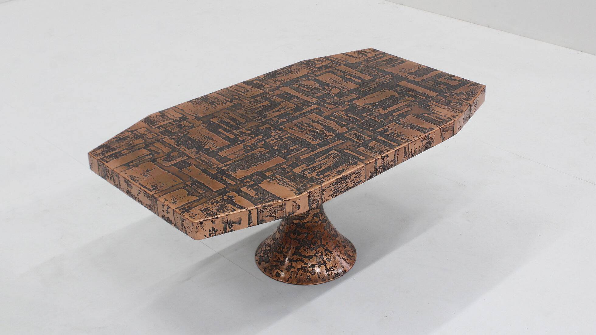 Vintage mid century brutalist copper coffee table 1970s