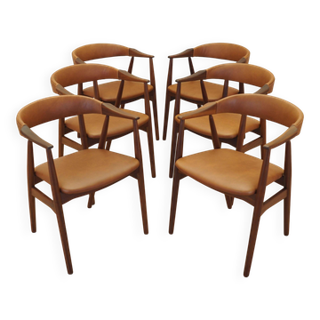 Ensemble de six chaises en teck, design danois, années 1970, fabriquées au Danemark.