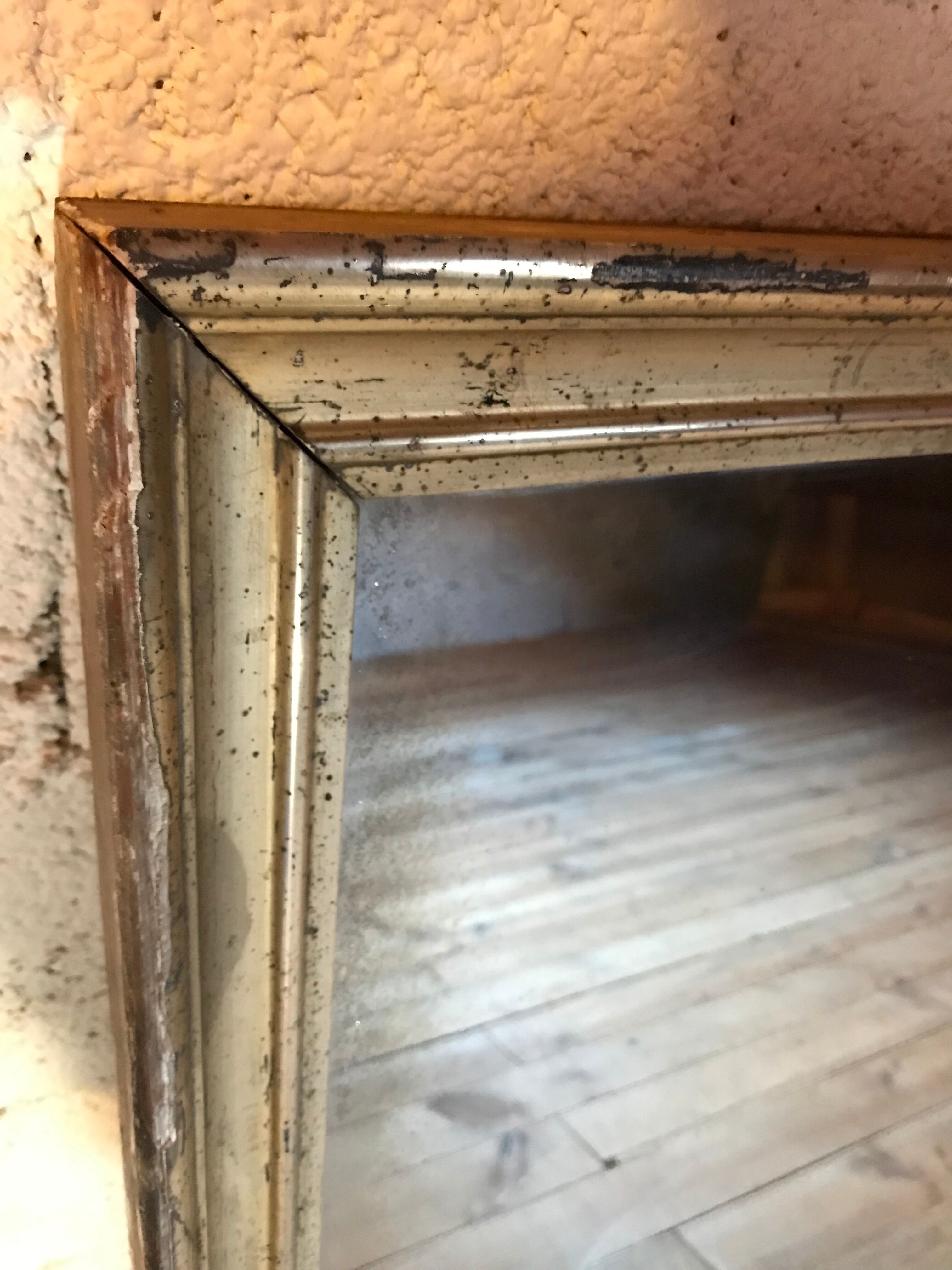 Mirror with golden mercury parquet signed david frame wood and stuck