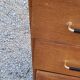 Vintage chest of drawers in golden oak from the 50s with 3 drawers and spindle-legged shelf