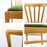 Lot de 4 chaises Mid-Century à barreaux, tissu vert foncé