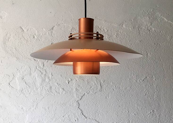 Pendant light in copper and beige layers, Denmark, 1960s.