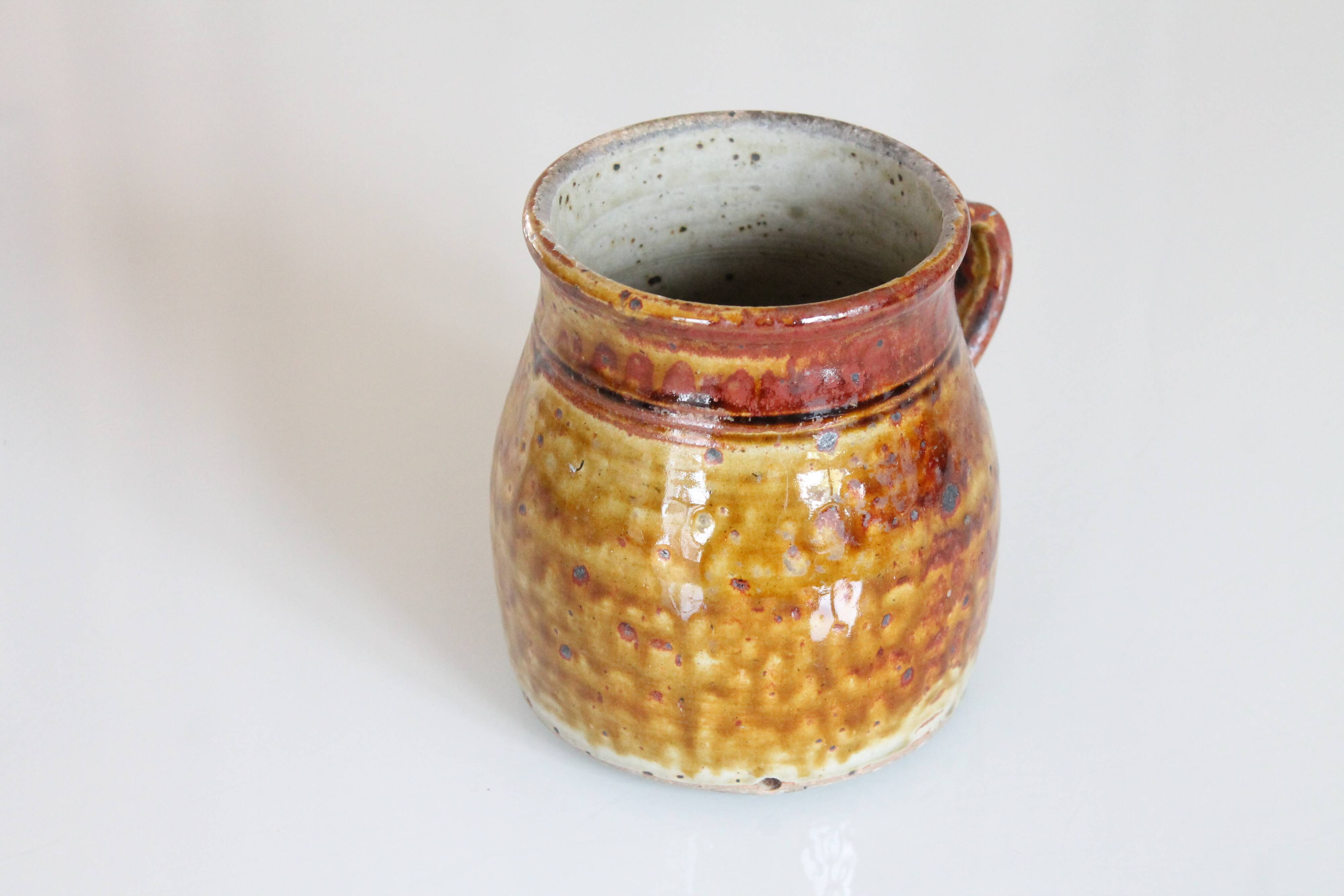 Ancient ceramic cream pot, pyrite stoneware, glazed from La Borne, France.