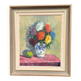 Original Swedish Oil on Canvas – “Asters in a Ceramic Vase” by Eric Lundgren – Signed – Vintage and Framed – 60 × 54 cm (23.6" × 21.3")