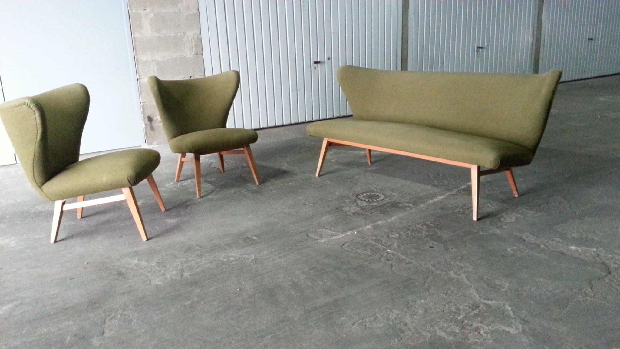 Sculptural sofa and 2 armchairs fifties sofa set