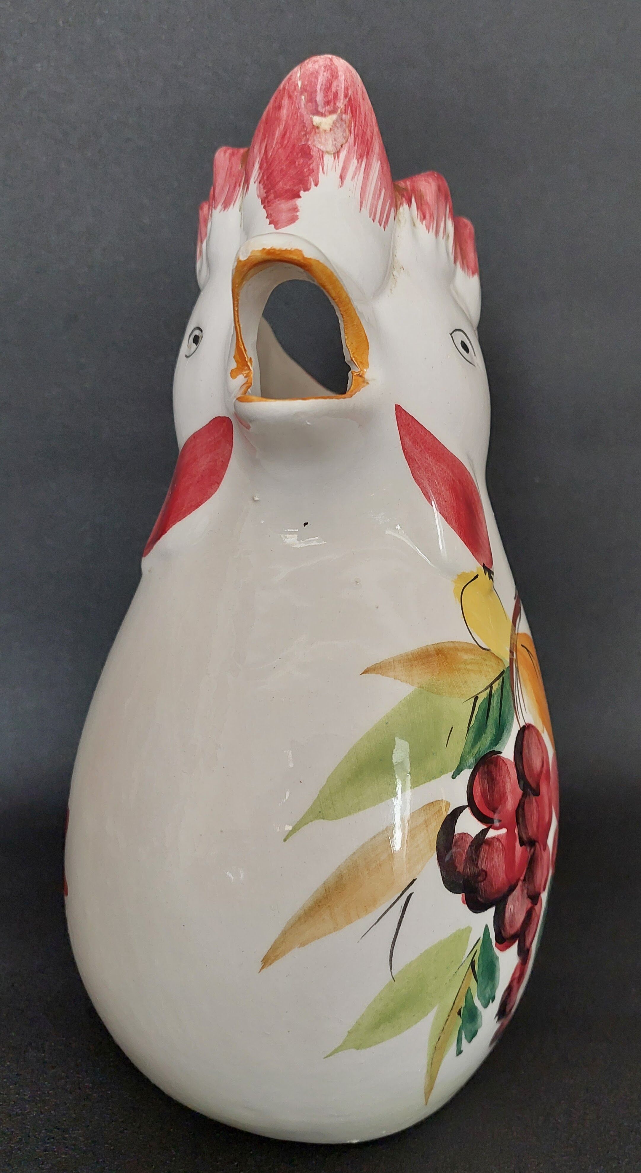 Vintage Italian ceramic rooster jug from the 20th century.