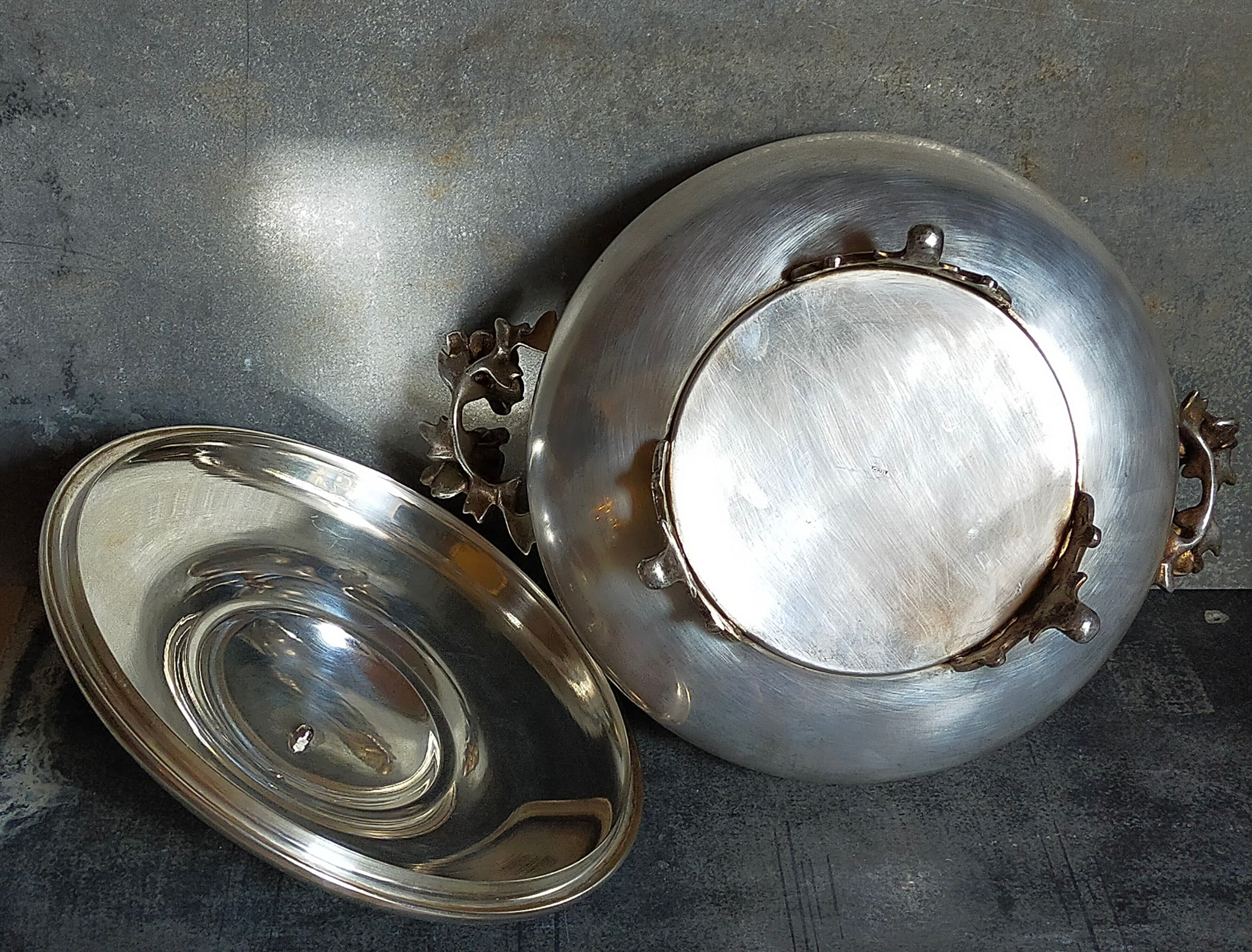 Alpaca silver metal serving dish with flowers