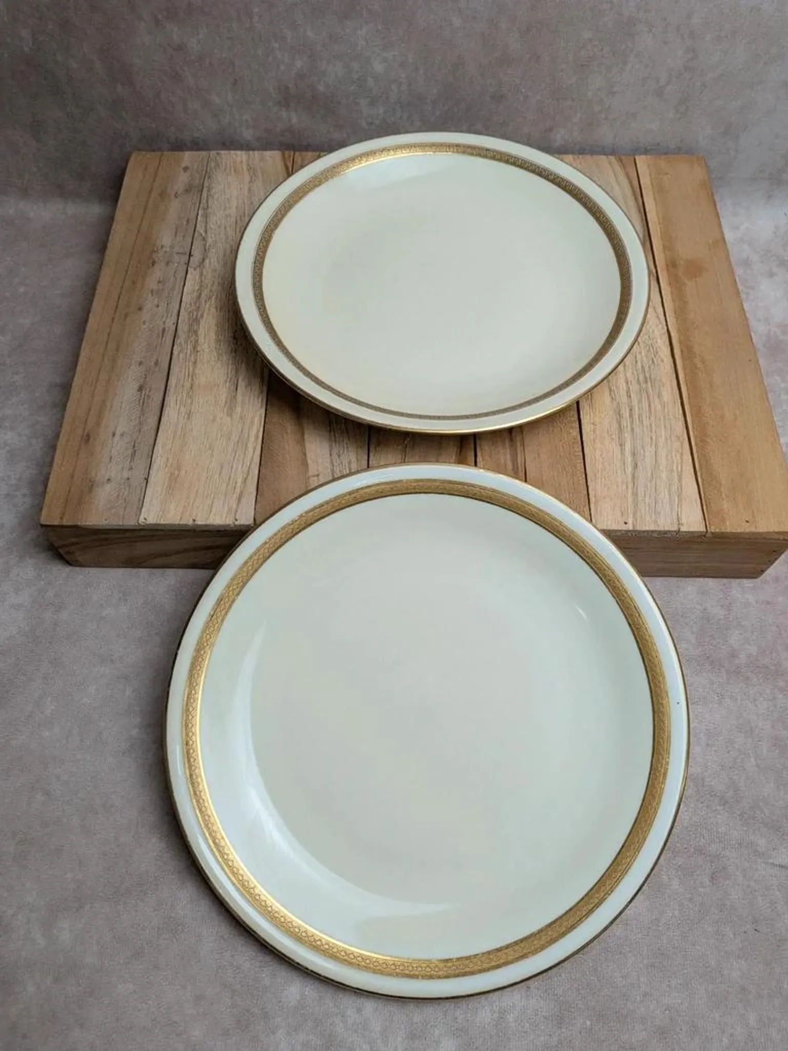 Set of 2 antique Limoges porcelain plates – Golden friezes