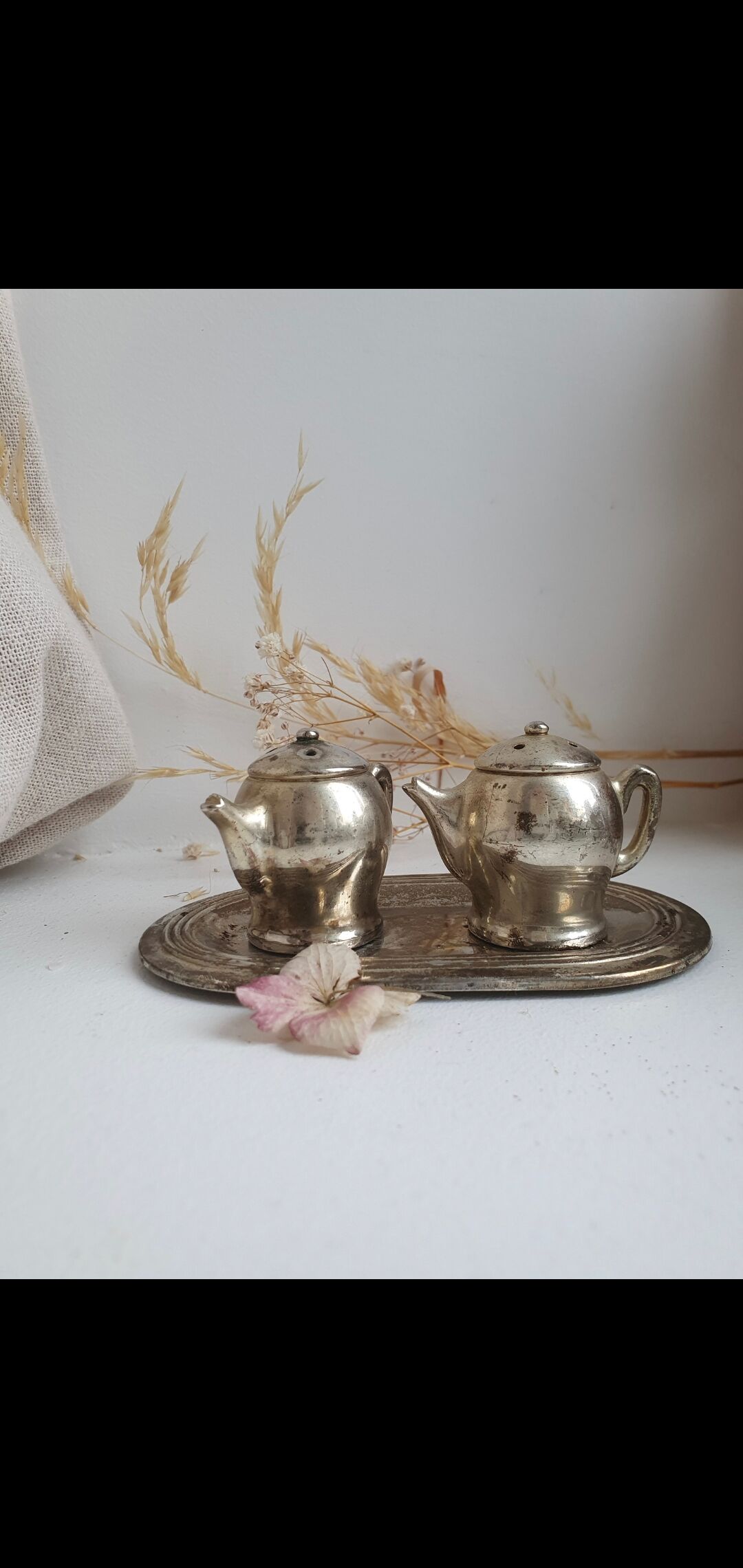 Ensemble trois pièces salière et poivrière  théières miniatures