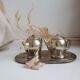 Set three pieces salt shaker and pepper teapots miniature teapots