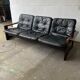 Sofa wood and black leather 60s
