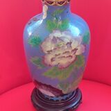 Chinese enamelled vase on copper on a base. Shades of blue.