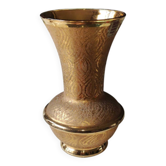 Vase boule estampillé Verrerie de Monaco/Monte Carlo en verre granité doré