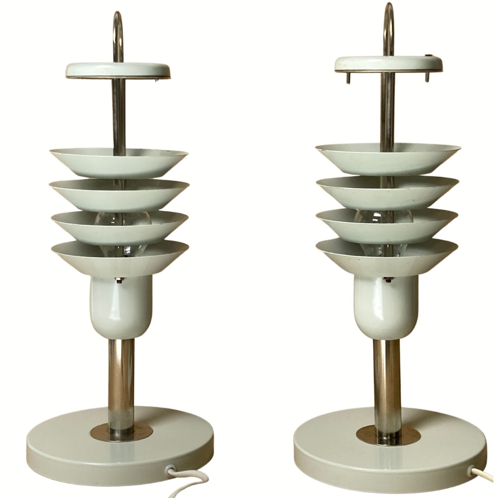 Pair danish scandinavian space age architectural table lamps
