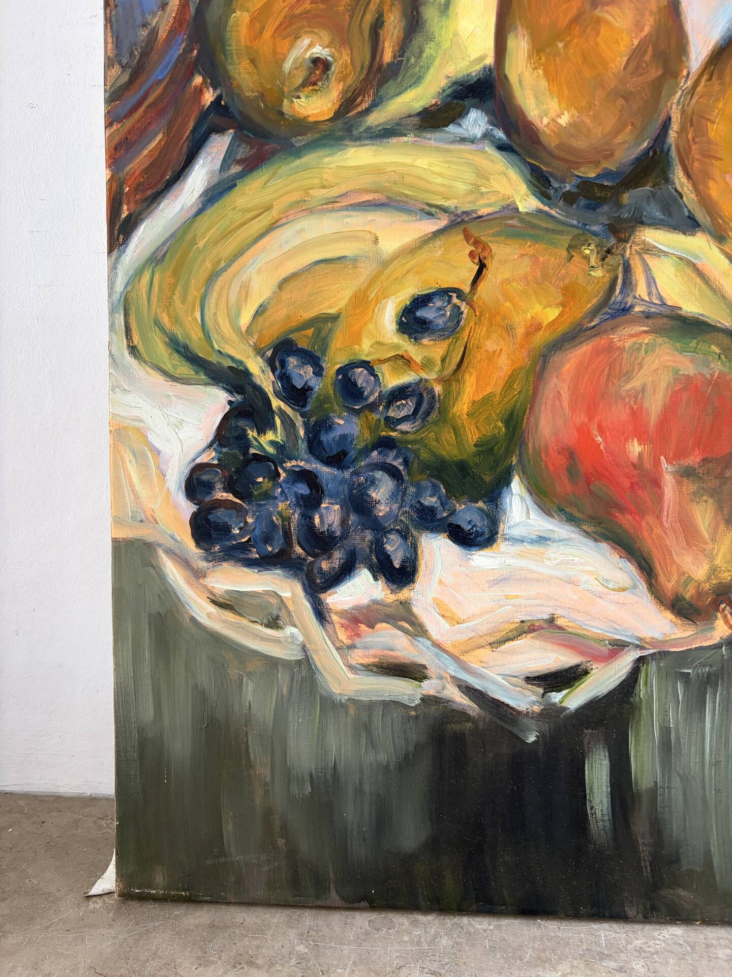 Still life with fruits, oil on canvas signed Pidoux.