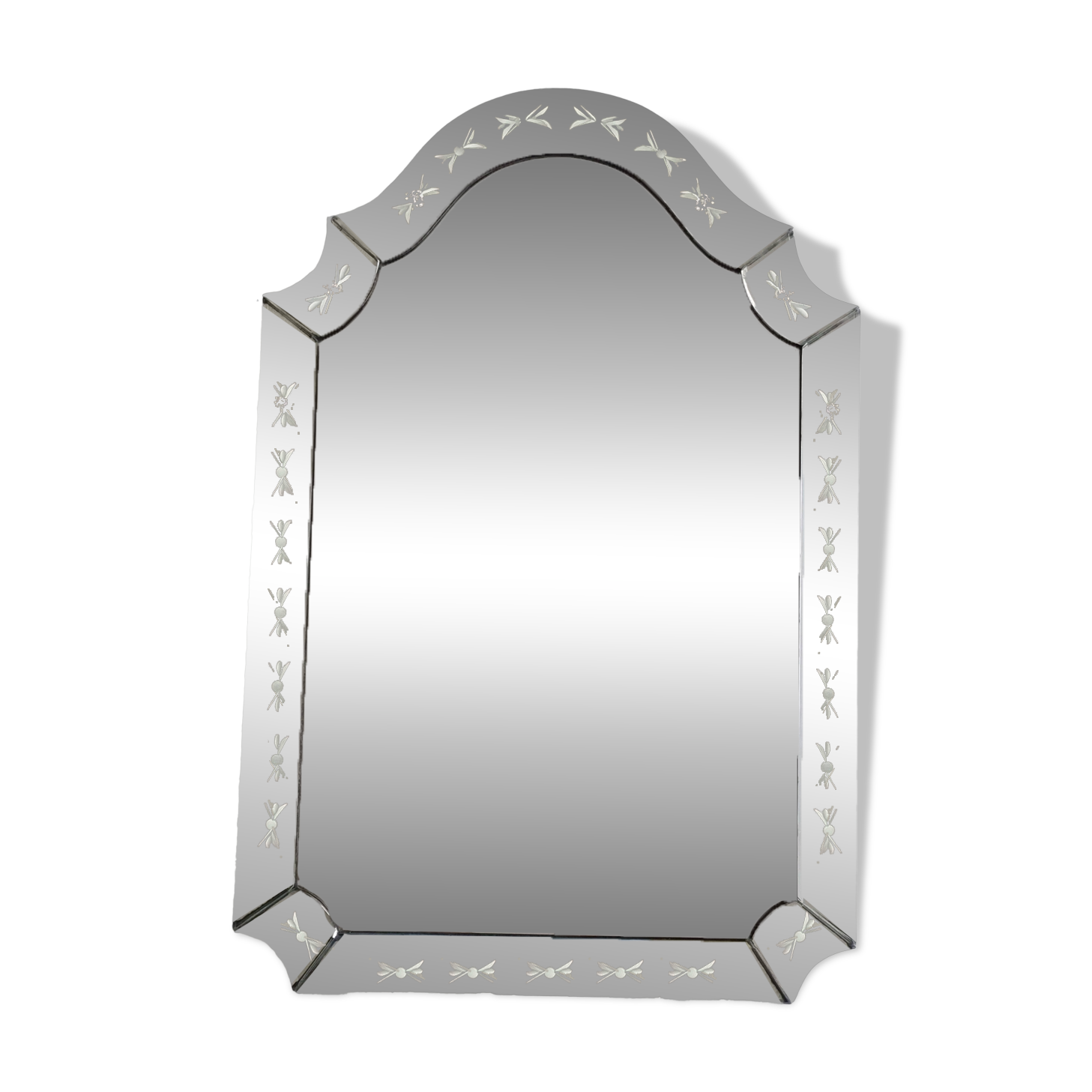 Vintage Venetian Beveled Edge Mirror with Engravings and Cabochons, 1950s, 62 x 44 cm
