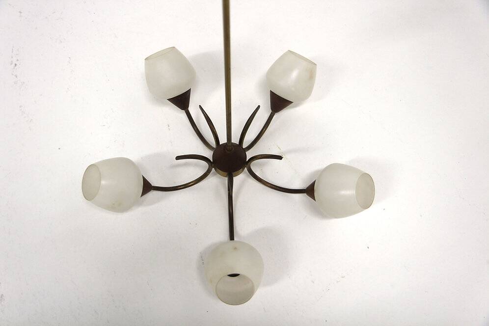 Scandinavian metal and glass pendant light, Sweden, 1950