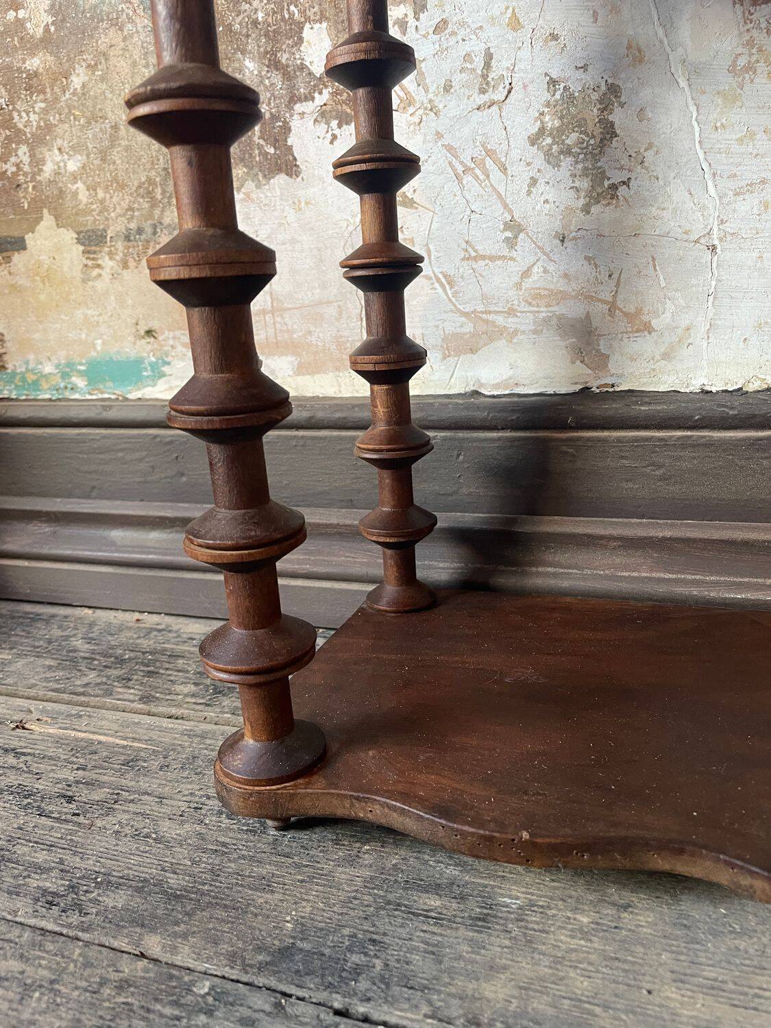 19th Century Original French Bobbin Turned Wooden Shelving Unit, Two Tier D
