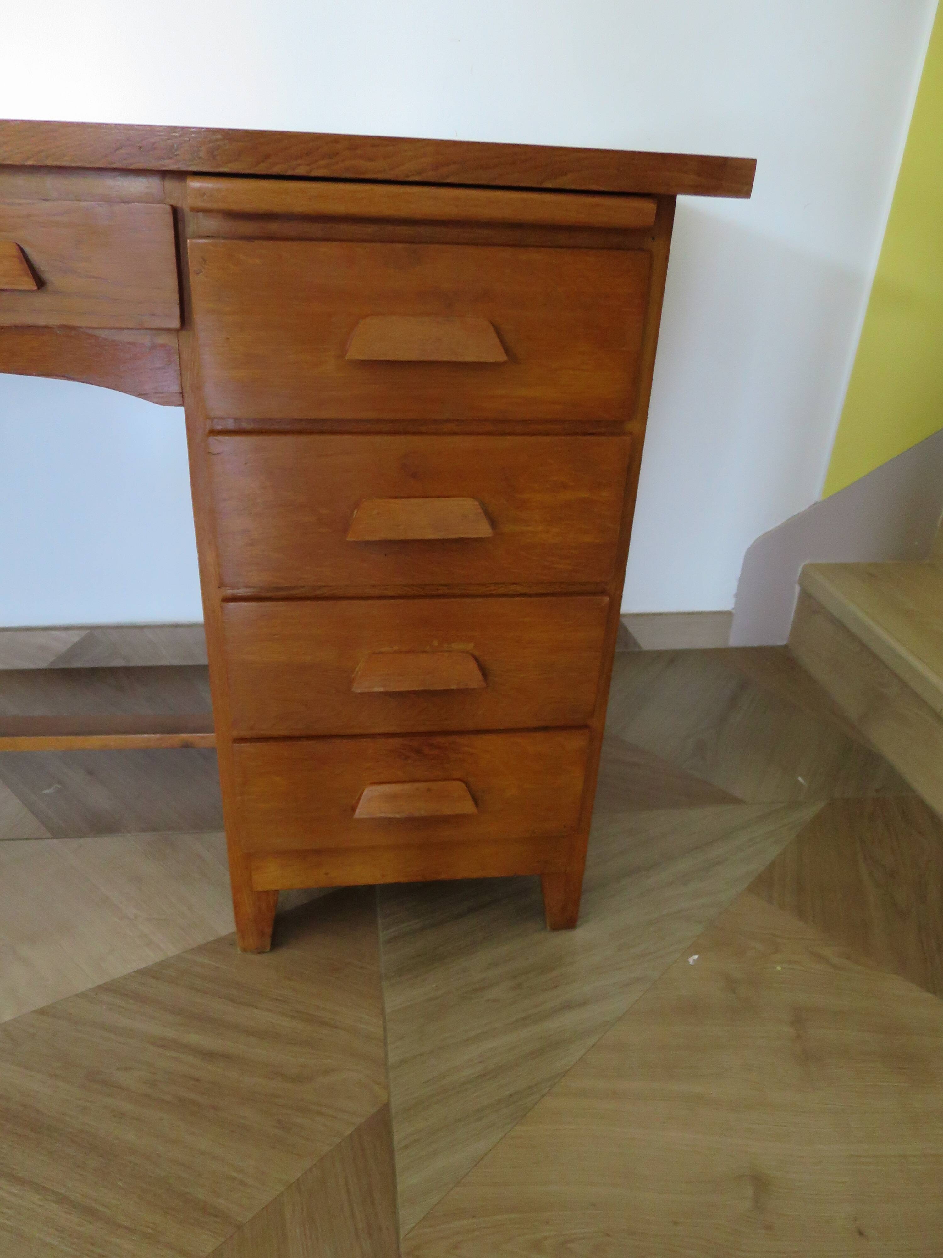 Vintage modernist desk - 5 drawers - shelf - 1950s - closure mechanism