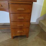 Vintage modernist desk - 5 drawers - shelf - 1950s - closure mechanism