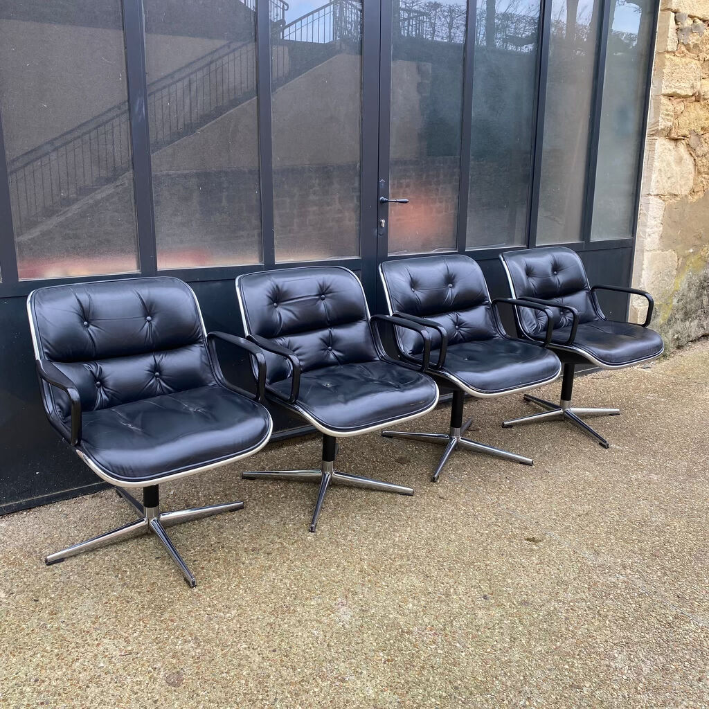 Ensemble de 4 fauteuils "executive chair" par Charles Pollock, 1ère édition Knoll, vintage 1970