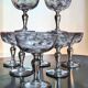 8 engraved glass champagne coupes from Meisenthal, Art Deco