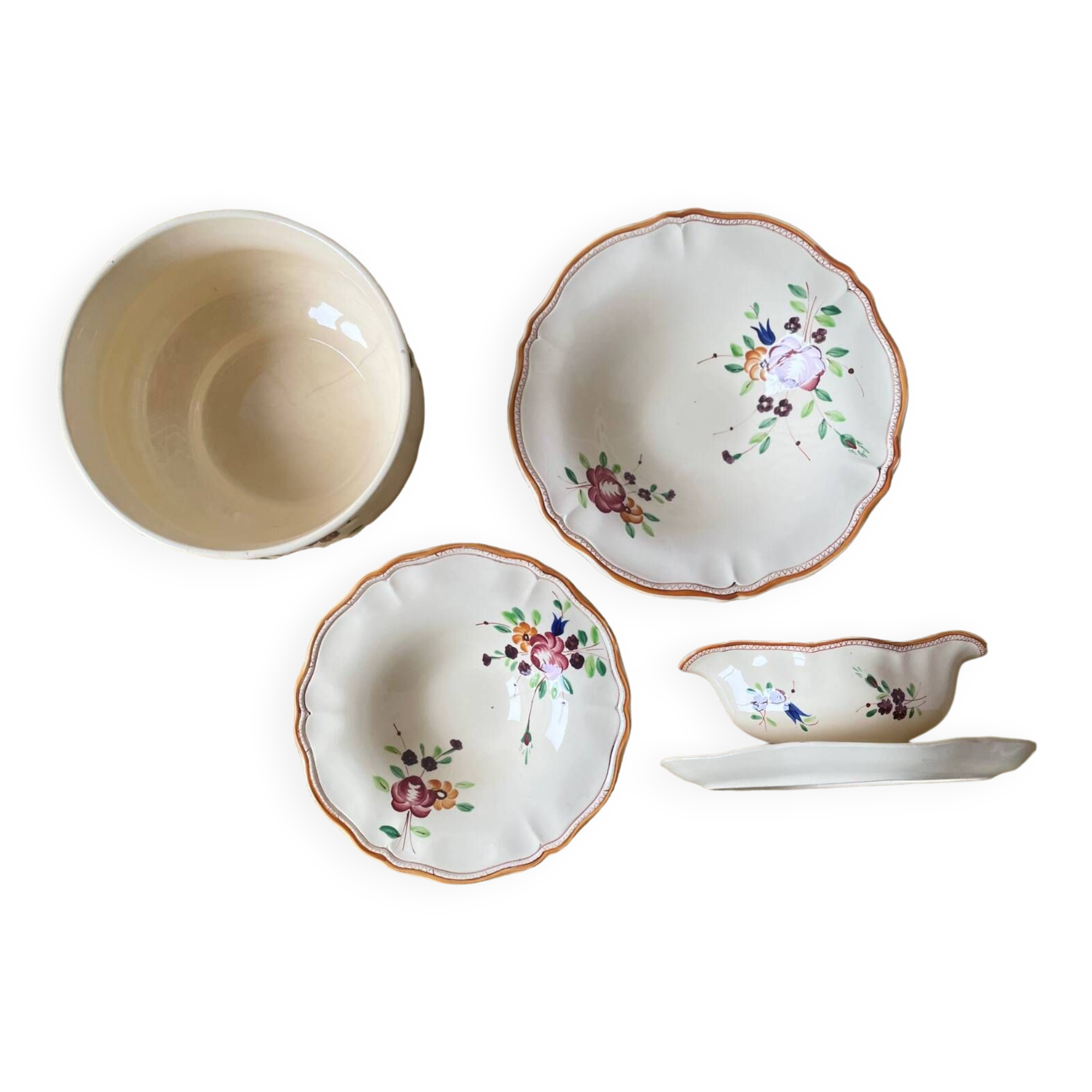 4 Serving Dishes with Painted Flowers Faïencerie de Longchamp Monaco 1960s