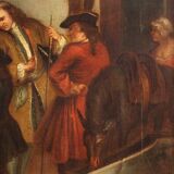 English painting oil on canvas genre scene from 18th century