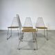Set de 4 chaises design en cuir décoré à main et acier, années 1970
