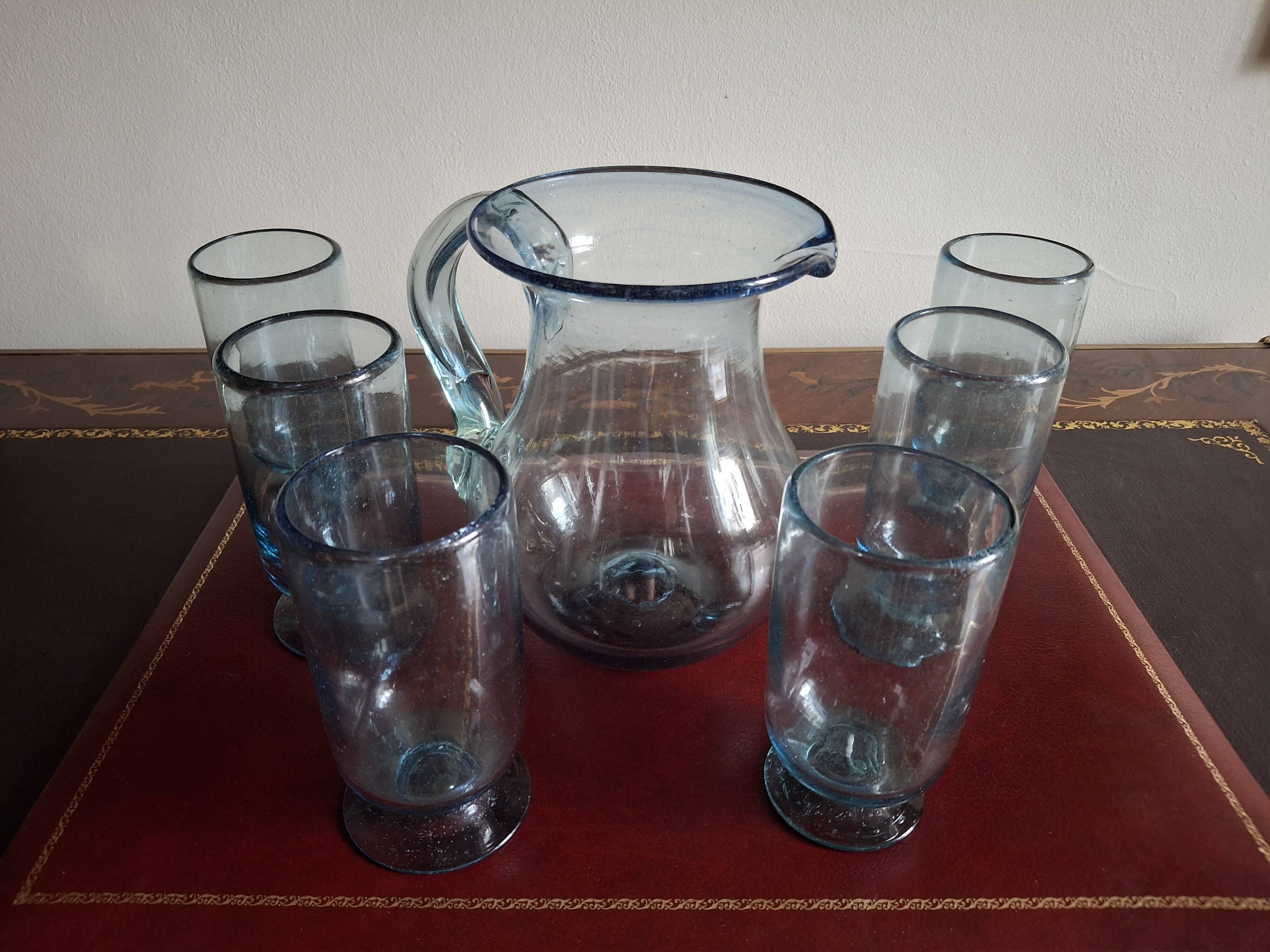 Service à orangeade en verre soufflé bullé